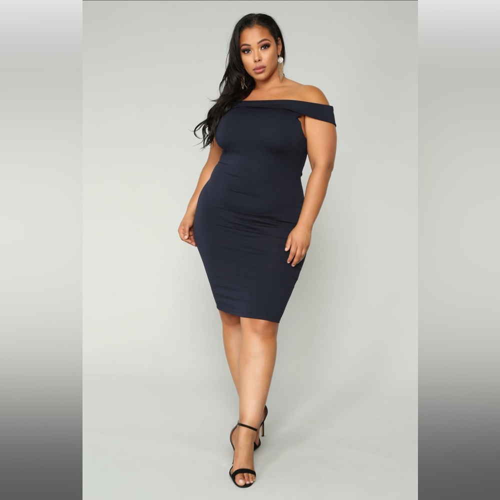 Fashion Nova Chantal Off Shoulder Dress - Navy 3X